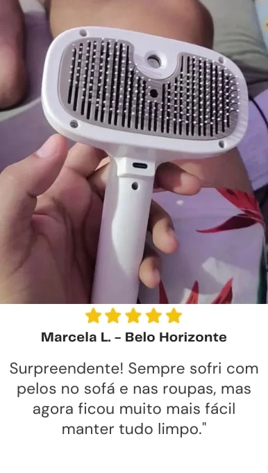 Mão segurando a escova removedora de pelos cheia de pelos removidos